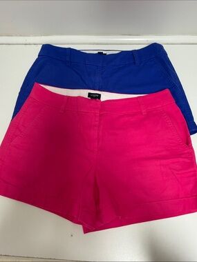 J. Crew Hot Pink and Cobalt Blue Cotton Chino Shorts Duo - Women's